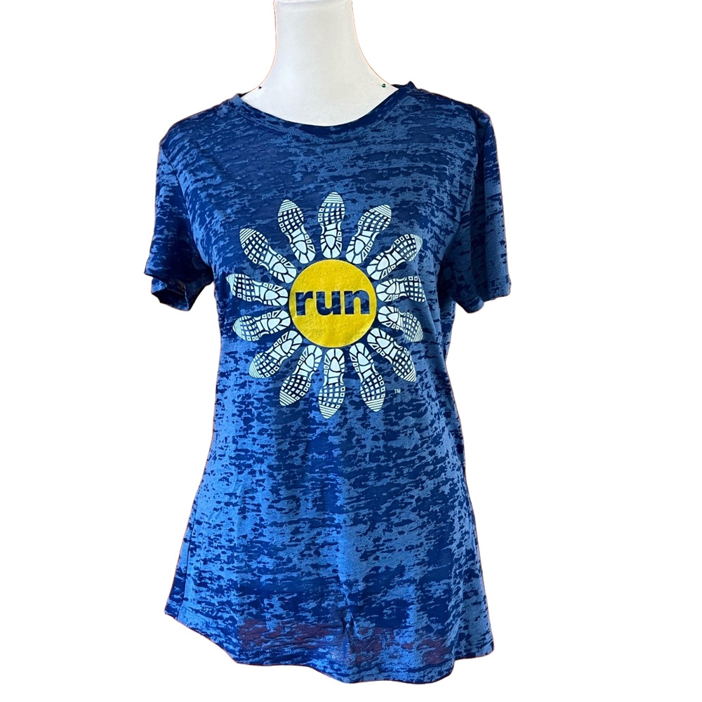 Next Level Apparel Blue Yellow Short Sleeve Tee Shirt - Running Inspiration